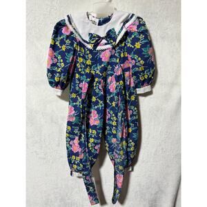 Vintage Fancy Pants Blue Floral Jumper Jumpsuit Romper 3T